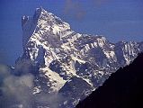604 Machapuchare Close Up From Lower Modi Khola Valley As I trekked from New Bridge to Naya Pul, I turned around and had a great view of Machapuchare.